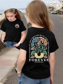 "Life Gave Me Some Lemons, But My Jesus Is Making Lemonade" Double-Sided Printed T-Shirt, Machine Washable, 100% Cotton, For Boys And Girls, Teen Clothing, Perfect Summer Gift, Casual Style For Outdoor Sports, Comfortable And Breathable, Skin Friendly, Fashionable And Versatile, Short-Sleeved Crew Neck T-Shirt That Kids Can Wear On Their Own. - 黑色 - 查看 1