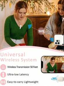 Micrófono de solapa inalámbrico K60 compatible con Apple, smartphones Android, grabación de video y audio - Rosa - View 6