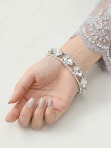 1 chiếc vòng tay mạ bạc đính đá Marquise, vòng tay hở đính pha lê cho đám cưới/tiệc tùng/cô dâu, trang sức sang trọng nổi bật. - Bạc - Xem 5