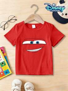 Disney Cars Lightning McQueen Face Print Crew Neck Short-Sleeve T-Shirt, Designed For Infants. Suitable For Both Boys And Girls, Perfect For Summer Wear. - Đỏ - Xem 2