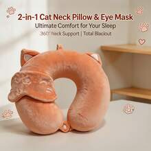 2pcs U-Shaped Pillow & Eye Mask Set, Memory Foam Neck Pillow With Cartoon Eye Mask, Portable Travel Pillow, Sleep Aid, Multiple Colors Available - 2-piece Set - View 16
