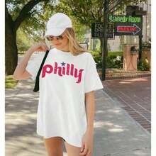 1 pieza de ropa de mujer; Camisetas de Verano, Camiseta Vintage de Filadelfia, Camiseta de Corte Holgado, Camiseta de Béisbol de Filadelfia, Phanatic, Camiseta de Béisbol de Filadelfia, Camisetas Oversize para Mujer, Camiseta de Manga Corta con Cuello Redondo de Corte Holgado para Mujer, Adecuada para Atuendos de Verano, 100% Algodón Puro ZN7J180g Algodón 100% - Blanco - Ver 2