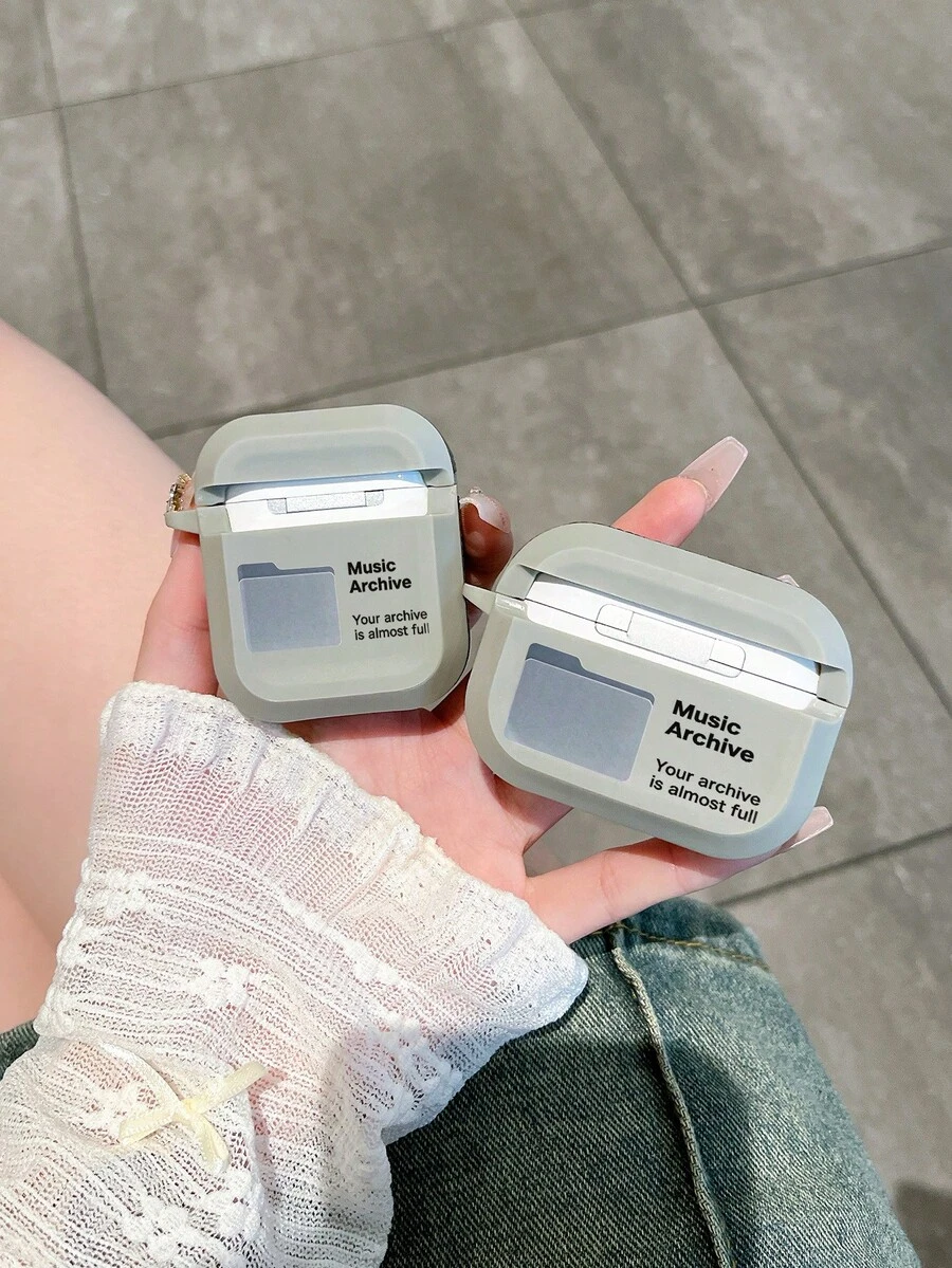 1个极简电脑文件袋风格磨砂软TPU防摔耳机保护套，兼容 1/2、3、4、Pro，送给女朋友、情侣、同学、朋友的礼物 - 白色 - 查看 1