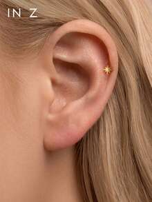 1pc 16G Small/Tiny Three-Dimensional Smooth Octagonal Flat Back Labret Stud | 925 Sterling Silver Jewelry | Sold As 1 Piece (Not 1 Pair) - Eight-pointed Star - View 6