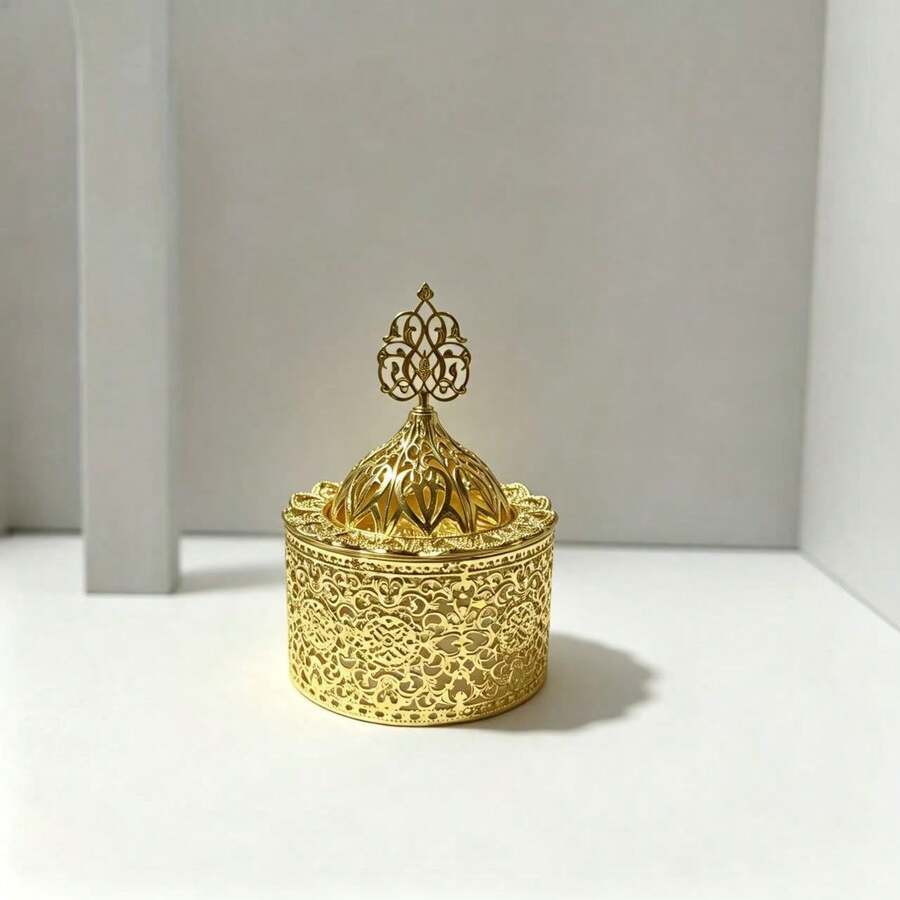 1pc Hollow Gold Iron Incense Burner, Candle Holder Decor - Multicolor - View 1
