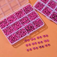 100/500颗0-9亚克力数字圆珠手链制作套装，4x7mm心形珠子，适用于手链、项链、友谊饰品DIY手工，粉色和黑色隔珠，友谊手链DIY套装 - 玫紅色 - 查看 8