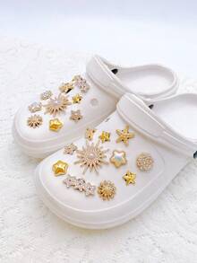 22pcs Fashionable Versatile Gold Star Shoe Clips, Detachable DIY Decorations, Multifunctional Shoe Accessories For Women's Sandals, Slippers, Beach Bags, Suitable For Holidays And Birthday Party Gifts - Gold - View 4