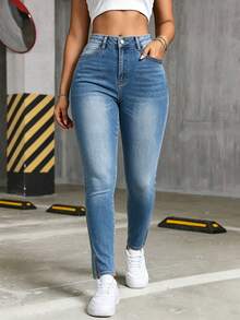 Jeans ajustados azules sexy vintage Y2K para mujer, vaqueros elásticos de calle para vacaciones, casual de verano 2026 - Azul lavado medio - Ver 3