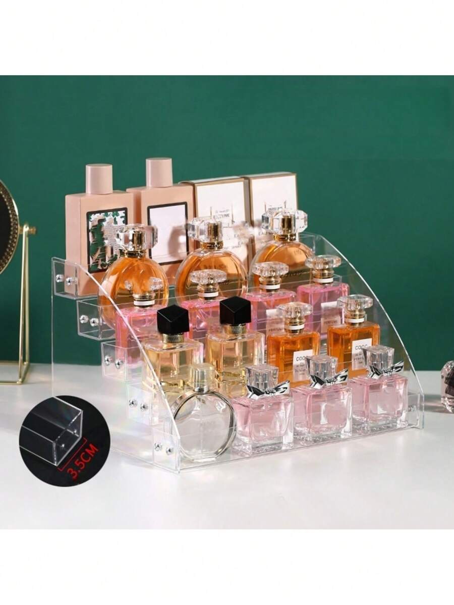 1 pieza de estantería de almacenamiento de cosméticos, bandeja para sombras de ojos de sobremesa, polvos, caja de polvos, lápiz labial, perfume, estantería transparente de varios niveles para exhibir esmalte de uñas, fácil de ensamblar - transparente - View 1