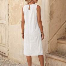 guang zhou mi qian shang mao  Vestido de verano casual de línea A de cuello redondo y unicolor, vestido de verano para mujer, casual - Negro01 - Ver 3