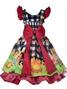 Children's Themed Festa Junina Dress With Full Skirt, Ruffles, And Sparkly Bows - màu đen - Xem 6