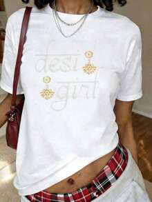 Camiseta con Estampado DESI GIR, Manga Corta, Cuello Redondo, Estilo Casual para Verano y Primavera, Ropa de Mujer - Blanco - Ver 1