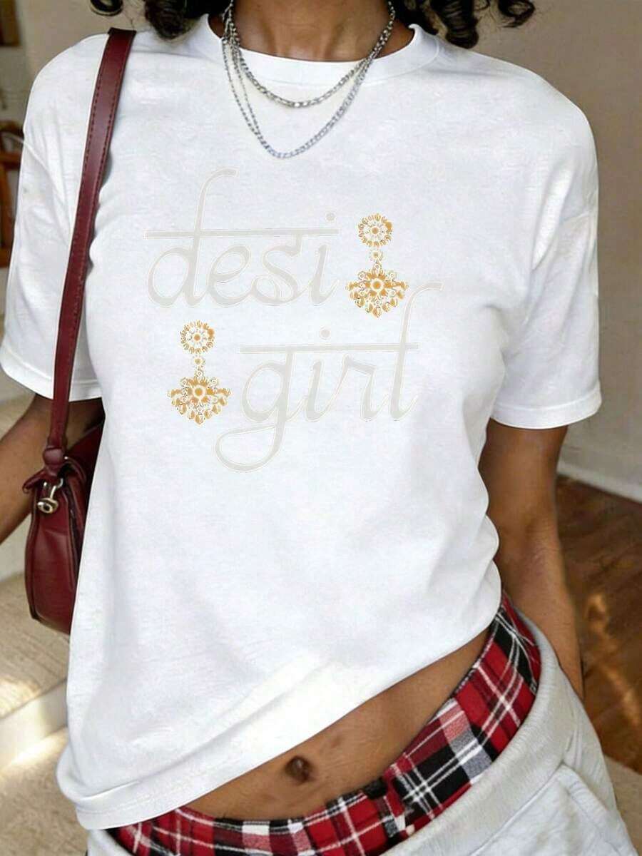 Camiseta con Estampado DESI GIR, Manga Corta, Cuello Redondo, Estilo Casual para Verano y Primavera, Ropa de Mujer - Blanco - Ver 1