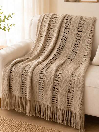 1pc Knitted Solid Color Bubble Yarn Blanket, Air Conditioning Blanket, Sofa Blanket, Bed Blanket, Nap Blanket For Office, Aesthetic