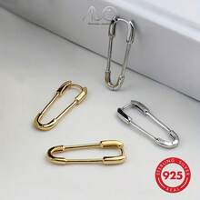 925纯银几何简约胸针式女士耳环，光滑表面，时尚情侣耳环，适合日常、度假、派对佩戴，可作为礼物送给家人、朋友，也适合节日、生日等场合。[礼盒包装] - 銀色 - 查看 3