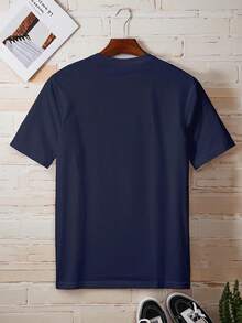 New Body-Friendly Plus Size Sports T-Shirt, Breathable And Comfortable Classic Cute Quick-Drying Men's Crew Neck T-Shirt, Soft To The Touch And Comfortable Fashionable White T-Shirt - 海軍藍 - 查看 2