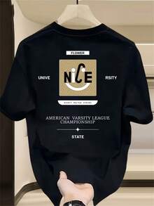 Men's Short-Sleeved T-Shirt, 100% Cotton, From A Fashionable Brand, Modern Style, Versatile And Casual, Suitable For All Seasons. Can Be Worn As A Base Layer In Spring And Autumn Or On Its Own In Summer. Unisex Style, Perfect For Friends. Fashionable Brand T-Shirt, Made Of High-Quality Cotton. - 黑色 - 查看 11