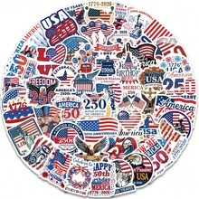 50PCS Fun American 250th Independence Day Cartoon Art Sticker Celebration Support Holiday Gift Decoration Scrapbook Phone Case Water Cup Guitar Laptop Collection Sticker - 1 Set - View 2