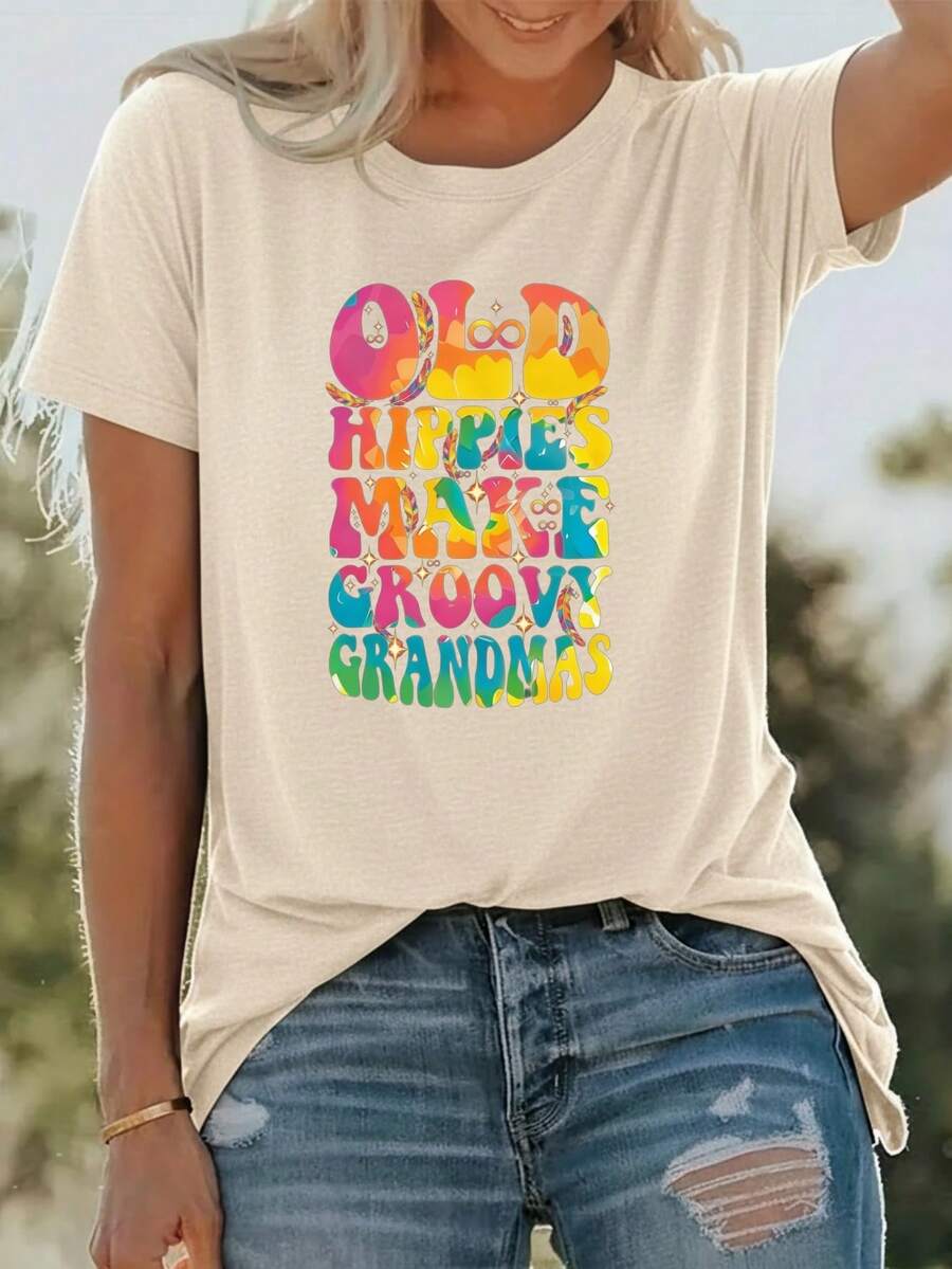 Ropa de moda femenina de edición limitada, camisetas para mujer, ropa elegante, adecuada para fiestas, campus, viajes, deportes, con estampado de plumas, de algodón ligero. - Albaricoque - Ver 1