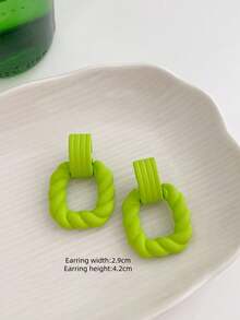 1 Pair Square Braided Stud Earrings, Suitable For Daily Wear - Green - View 10