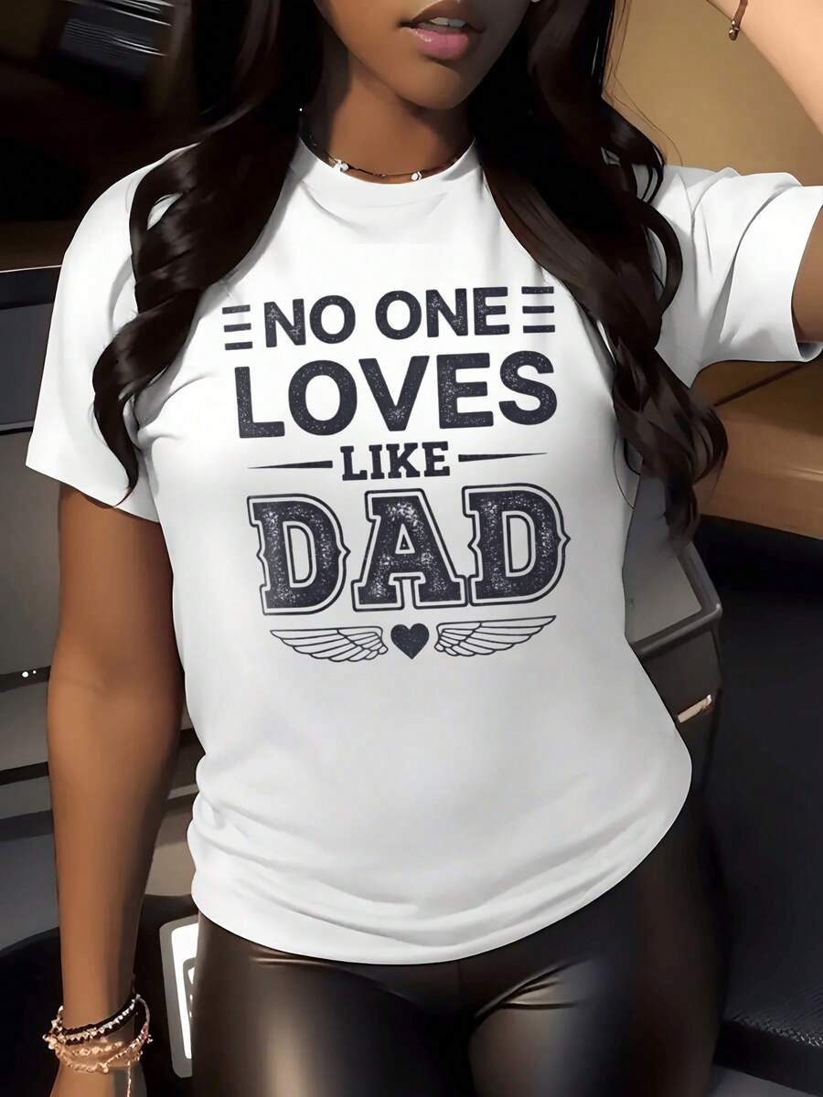 Frase que celebra el amor inigualable y protector de un padre con letras grandes y un pequeño corazón alado que simboliza cariño eterno camiseta de mujer casual moderna cómoda para regalo familiar - Blanco - Ver 1