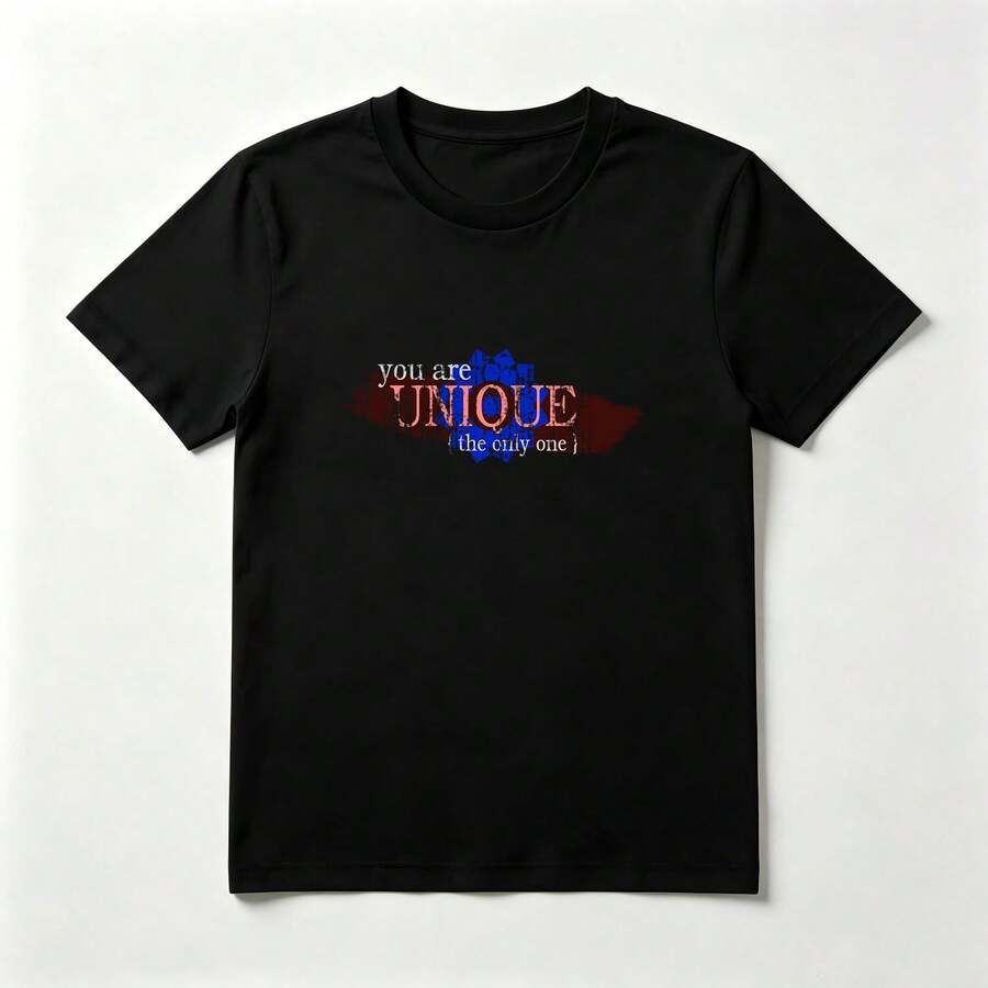 Diseño Desgastado Playera de Algodón Negro con Acuarela Azul y Rojo - Negro - Ver 1