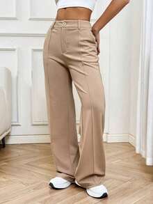 Pantalones rectos de traje sólidos para mujer en otoño/invierno - Caqui - Ver 6
