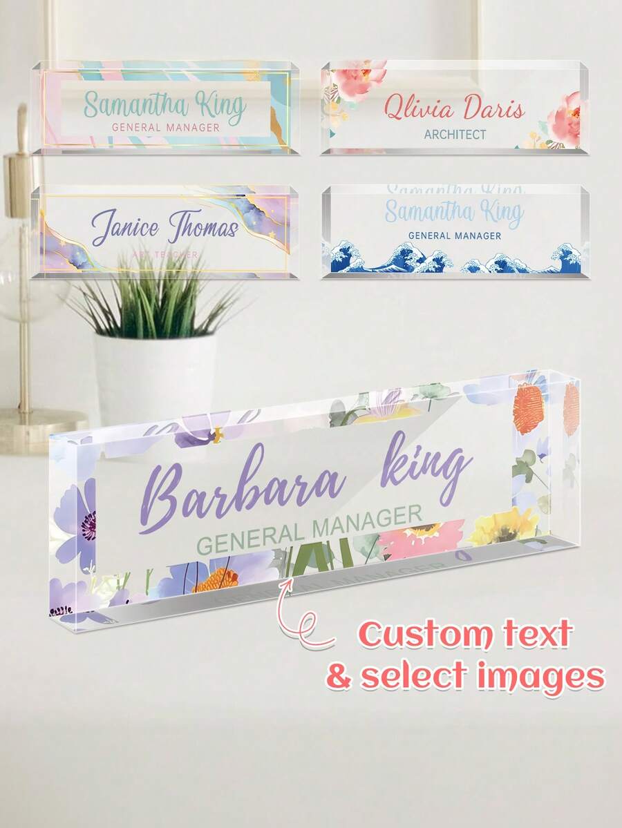 Biển tên để bàn acrylic nhiều họa tiết tùy chỉnh, tùy chỉnh tên và chức danh, biển hiển thị để bàn trong suốt, biển tên để bàn acrylic tùy chỉnh - Nhiều màu - Xem 1