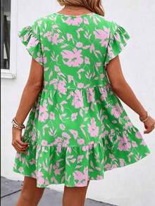 Vestido suelto con dobladillo de volantes sólido para vacaciones - Multicolor - Ver 2