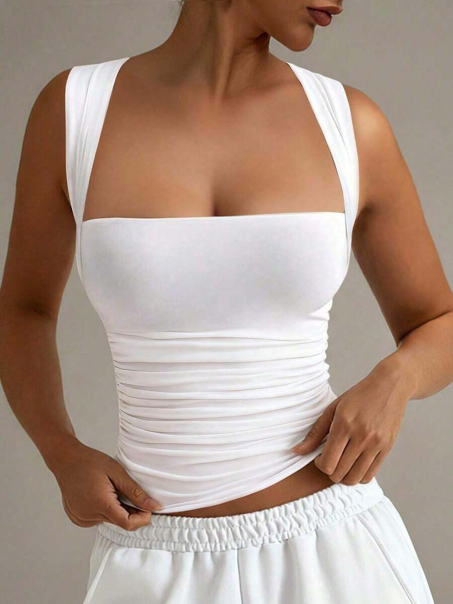 Fashionable Collared White Casual Vacation Fitted Tank Top, Suitable For All Seasons Summer - 白色 - 查看 1