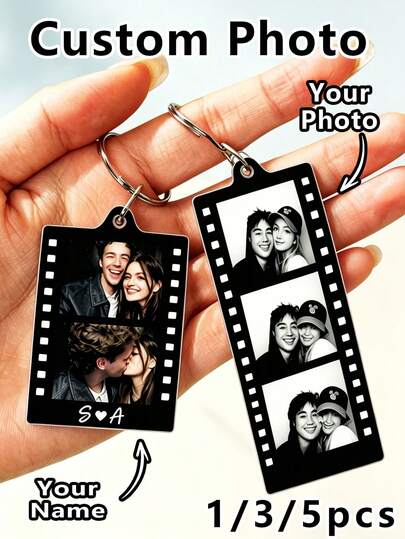 1/3/5 Llaveros personalizados con película fotográfica, llaveros acrílicos personalizados con fotos, admite cargar múltiples fotos de disparos continuos, se puede personalizar con nombre/iniciales, llavero con rollo de película vintage, llavero conmemorativo de pareja, guarda recuerdos de parejas, mejores amigos y familia, tanto un accesorio práctico como un portador emocional personal, adecuado para el Día de San Valentín, cumpleaños, aniversarios, regalos para mejores amigos, encantos estéticos para bolsos y colgantes de llaves.
