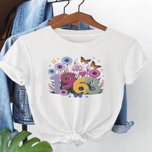 Talla Grande - Talla Grande - Estampado Gráfico de Flores y Mariposas 1963, Top Casual de Manga Corta y Cuello Redondo para Mujer de Talla Grande para Verano y Primavera, Ropa de Mujer S-XXXL - Blanco - Ver 1