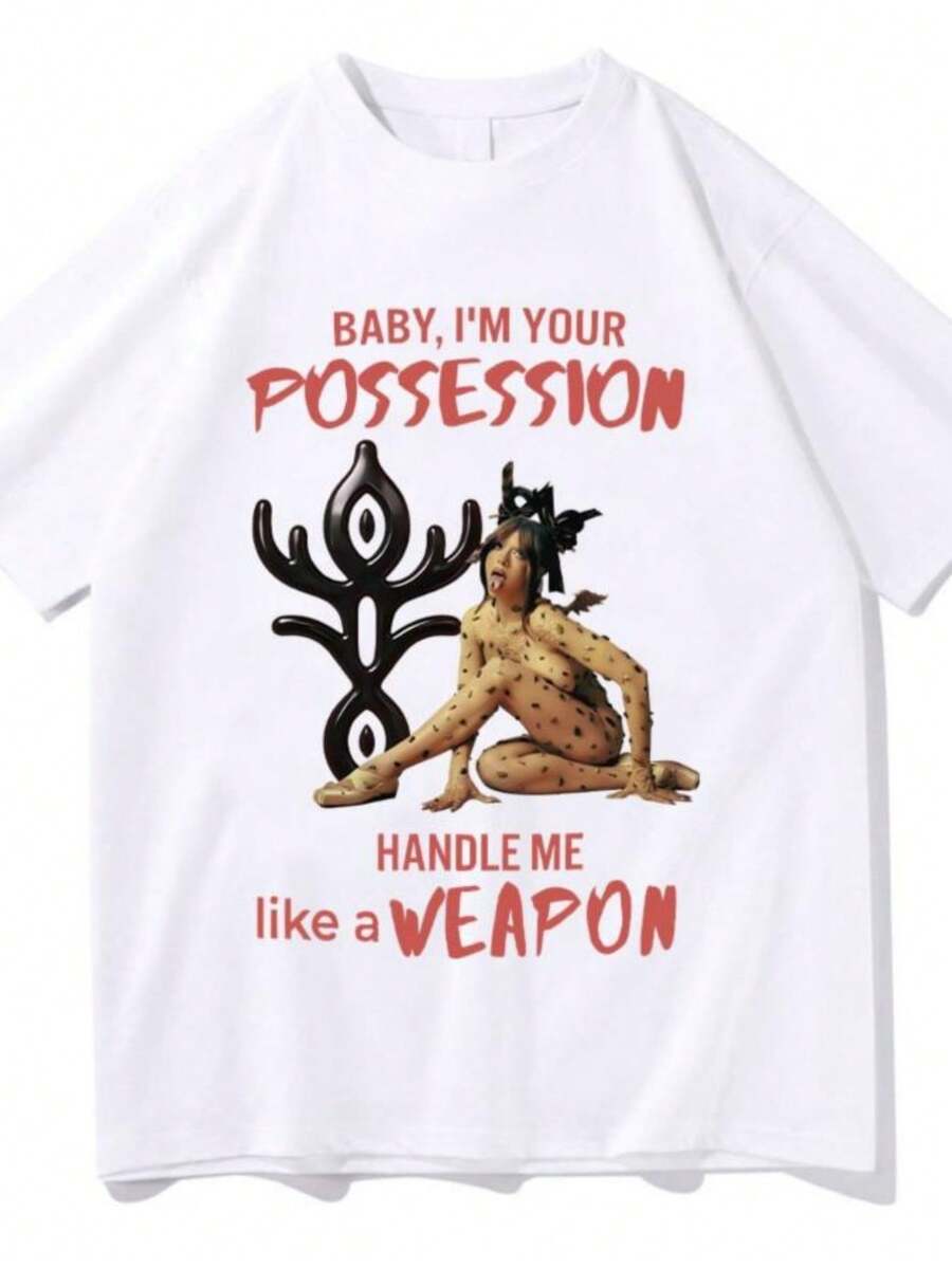 Women's T-Shirts BABY, I'M YOUR Possession Graphic T Shirts  Fashion High Quality Cotton T-Shirts Women Men Oversized Casual Tees - 白色 - 查看 1