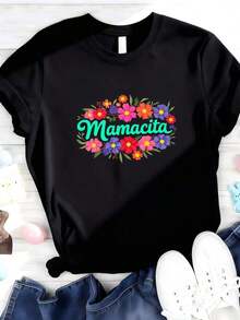 1 pieza de camiseta Mamacita para mujeres latinas, de algodón estampado, T--4180g, 100% algodón. - Negro 4 - Ver 12