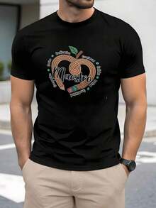 Image Of An Apple Formed By A Pencil And Eraser, Symbolizing Education, Creativity, Confidence, And The Teacher's Dedication, Conveying Gratitude, Respect, And Inspiration To Those Who Teach With Passion. Men's T-Shirt, Size [Size Missing], 4LTB Cotton - 黑色 - 查看 8