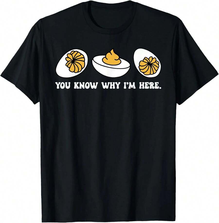 Ya sabes por qué estoy aquí, camiseta retro de cena de Acción de Gracias con diseño de huevo relleno. - Negro - Ver 1