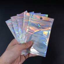 XZV 100个不同尺寸的激光彩虹礼品袋，全息前窗可重复使用拉链袋，珠宝零售袋，适用于收纳、珠宝、小型企业、礼品包装、圣诞节、小型企业理想之选、珠宝样品、新年节日礼品袋 - 彩色 - 查看 4