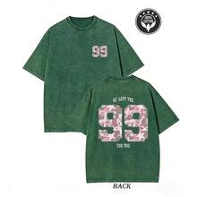 Graphic T-Shirt With "99" Star Print And Washed Effect From Christian "He Left The 99 For You" - Hijau - View 4