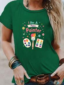 Talla grande - talla extra grande - camiseta de mujer, hecha de algodón puro, tela ligera y transpirable, diseño de cuello redondo, diseño estampado, corte de manga corta, adecuada para primavera y verano. - Verde - Ver 6