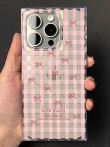 1 khối lập phương pha lê trong suốt lỗ lớn [Nơ kẻ caro hồng] Tương thích với iPhone 11-17 Pro Max - Hồng - Xem 1