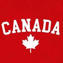 Women's Casual Cotton T-Shirt With Canadian Flag And Heart Print, Short Sleeve, Round Neck, Drop Shoulder, Cute Summer Garment With Slightly Stretchy Fabric - 紅色2 - 查看 5