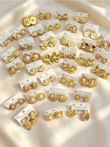 70pcs/35pairs - A Set Of Exquisite And Elegant Pearl Earrings, Suitable For Women To Wear, Including Thick And Bold Gold Earrings Decoration, With Beautiful Flower, Gold Drop, Hoop And Asymmetrical Geometric Patterns In Multiple Styles, Can Be Matched According To Different Occasion Needs. - Random Earring Set - View 1