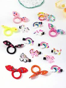 VBOOR 170pcs Cute Cartoon Hair Accessories For Women, Including Rabbit Ear Hair Scrunchies, Unicorn Rainbow Hair Clips, High Elastic Non-Damaging Hair Ties, Suitable For Daily Hairstyles, Parties, And Commuting,Clips For Hair - Multicolor - View 8
