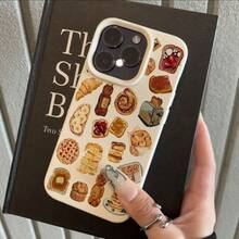 Phone Case: Collection Of Patterns With Hand-Drawn Food Illustrations, Compatible With IPhone 16 Pro Max/15 Pro Max/14/16 Plus/15/13 Pro/12/11, Simple, Fashionable, Drop-Proof, And Aesthetically  TPU Protective Case - أبيض - مشاهدة 2