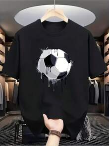 Camiseta de Fútbol para Hombre - Camiseta con Estampado de Fútbol en Blanco y Negro, Corte Holgado y Transpirable, Adecuada para Entrenamientos de Fútbol, Partidos y Uso Casual - Ropa Deportiva para Todas las Temporadas, Regalo para Jugadores y Aficionados - Camiseta con Diseño Retro de Zapatillas de Fútbol, Ropa para Partidos - Negro - Ver 6