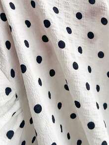 Women's Polka Dot Print Sundress With Ruffles At The Hem And A Front Bow - 白色 - 查看 6