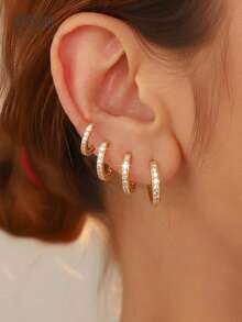 Hihho 8 piezas Pendientes de aro de circonita dorados clásicos, estilo minimalista y lujoso, versátil, adecuado para uso diario, apilamiento completo de la oreja, atuendo de trabajo, ocasiones sociales ligeras, regalos para vacaciones - pendientes - Ver 3