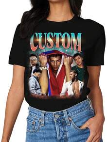 Your T-Shirt With Personalized Text, Custom Your Own Bootleg Shirts, Custom Bootleg Rap Tee, Birthday Gift - 灰色 - 查看 12