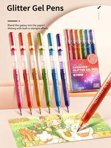 Bộ 6 bút gel kim tuyến, bút mực gel lấp lánh 1.0mm viết trơn tru, văn phòng phẩm chất lượng cao dùng cho viết nhật ký, vẽ nguệch ngoạc, ghi chú, thủ công DIY, quà tặng cho trẻ em. - Bộ - Xem 1
