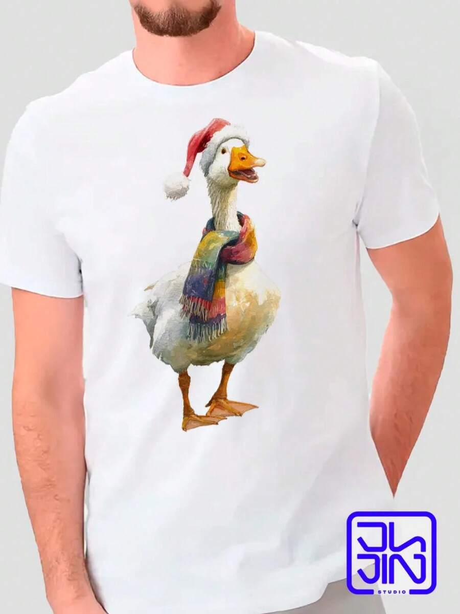 Camiseta clásica para hombre de Jujin Studio con un estampado original que presenta un ratón minimalista en blanco y negro y una mariquita roja en un paisaje blanco, confeccionada en jersey de algodón blanco y con un diseño atractivo en el pecho. - B - Ver 1